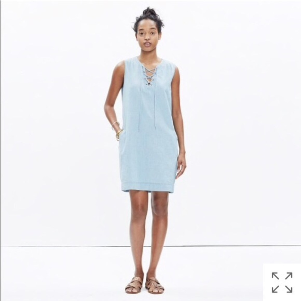 Madewell Chambray Lace Up Shift Dress